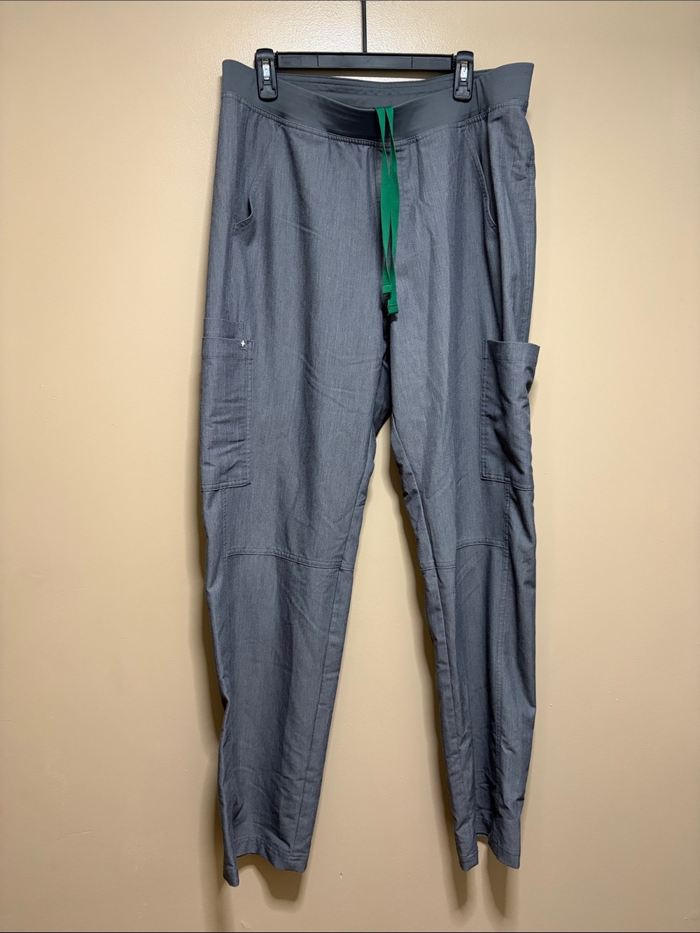 Figs Men's Gray Cargo Scrub Pants with Green Drawstring